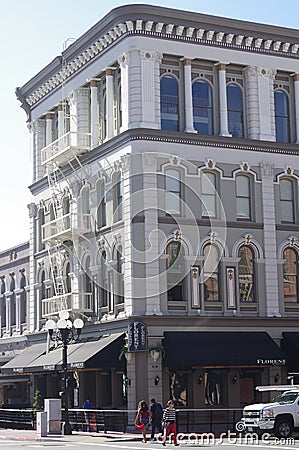 Historic building at The San Diegoâ€™s Gaslamp Quarter Editorial Stock Photo